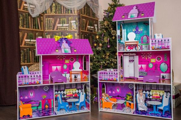 НОВИНКА - цветные деревянные кукольные домики для Барби, Winx, Monster High