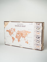 Карта мира из дерева (Natural, 3 уровня), 72х130 см