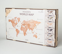 Карта мира из дерева English (Natural), 72х130 см