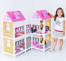 Двухэтажный кукольный дом с 4 комнатами, мебелью и 2 куклами 
