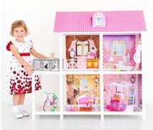 Двухэтажный кукольный домик с 4 комнатами, мебелью, 3 куклами 