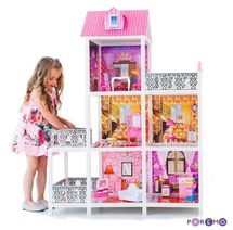 Трехэтажный кукольный дом с 5 комнатами, мебелью, 3 куклами